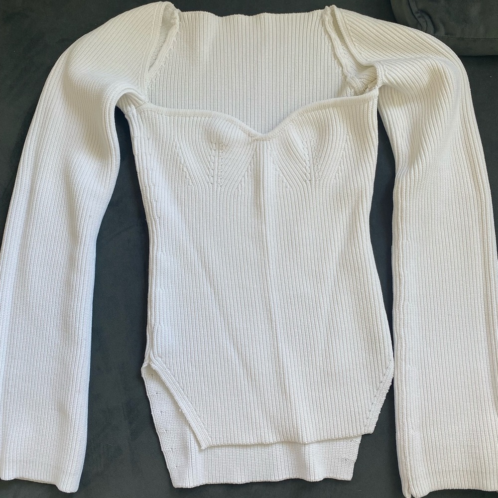 White Ribbed Sweetheart Knit Top